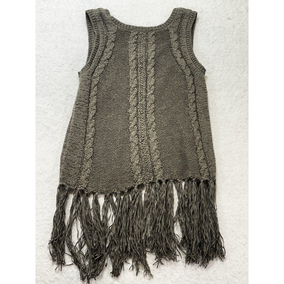 Harvé Benard Knit Fringe Sleeves Sweater Olive Army Green Medium - Picture 2 of 5